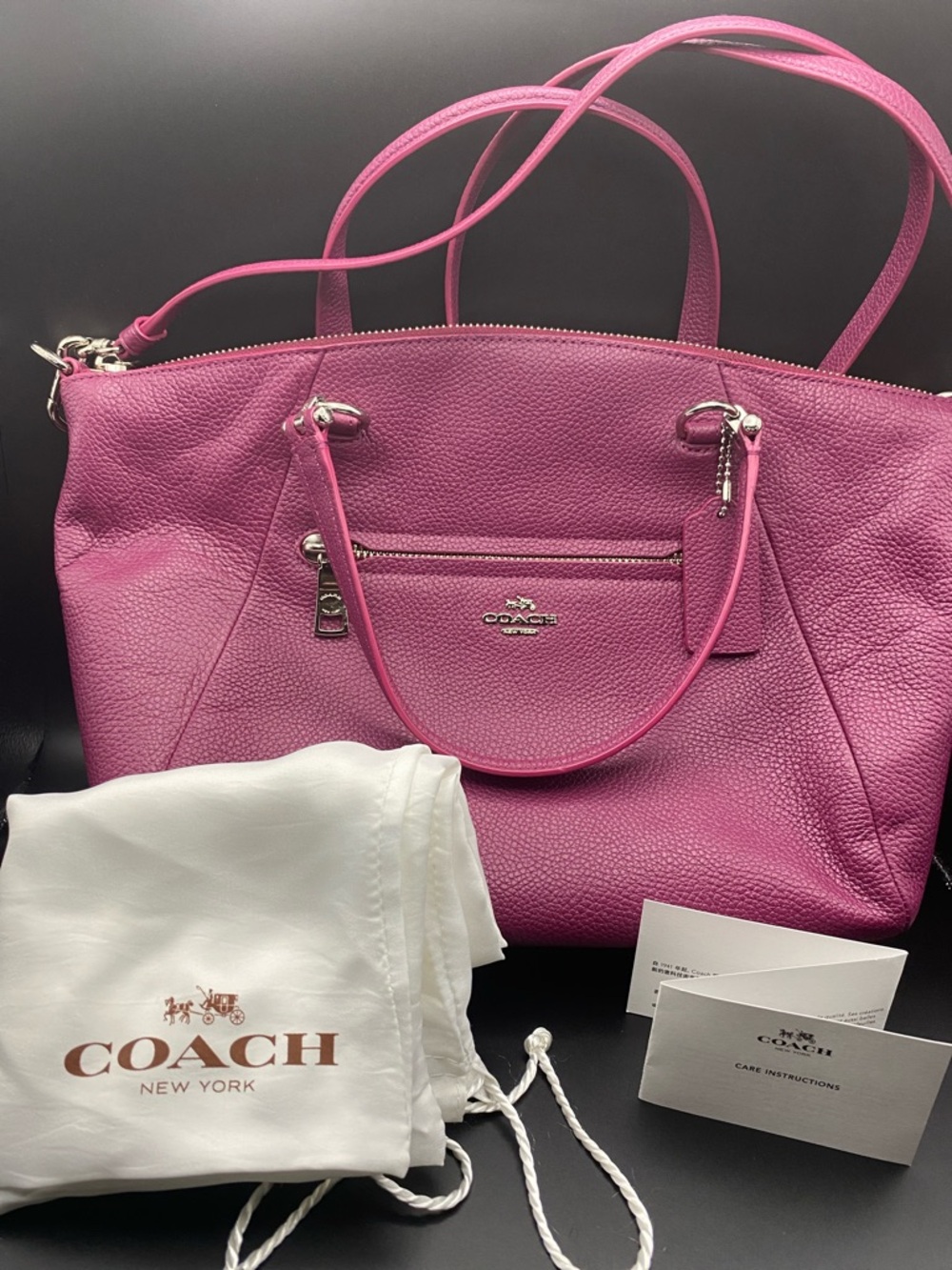 Gorgeous Magenta Colored Pebbled Coach Bag - Picture 2 of 16